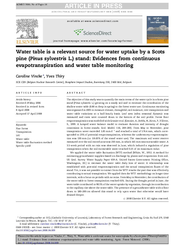 (PDF) Water table is a relevant source for water uptake by a Scots pine