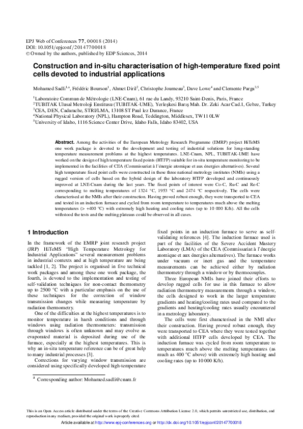 (PDF) Construction and insitu characterisation of hightemperature