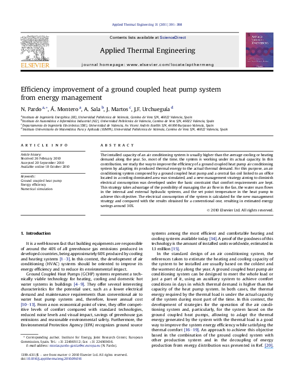 (PDF) Efficiency improvement of a ground coupled heat pump system from ...