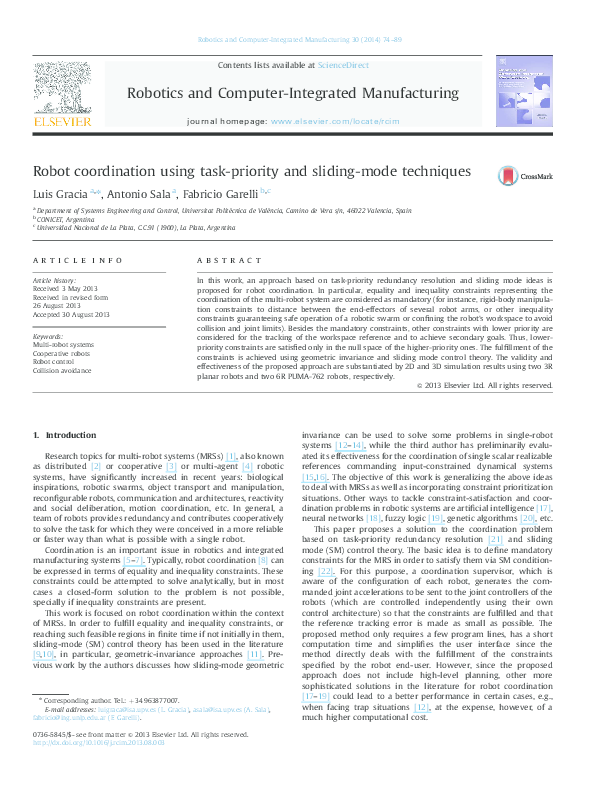 (PDF) Robot coordination using task-priority and sliding-mode techniques