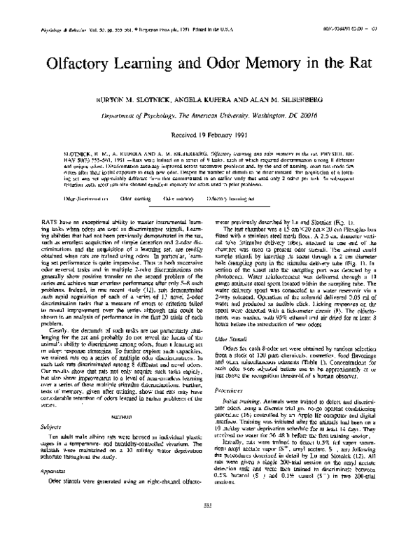 (PDF) Olfactory learning and odor memory in the rat