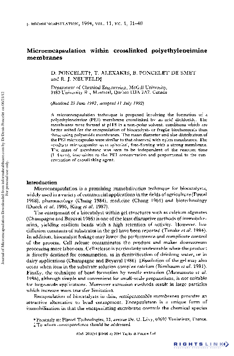 (PDF) Microencapsulation within crosslinked polyethyleneimine membranes