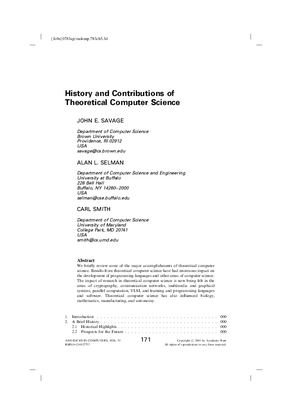 (PDF) History and Contributions of Theoretical Computer Science