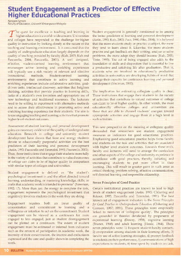 (PDF) Student Engagement as a Predictor of Effective Higher Education