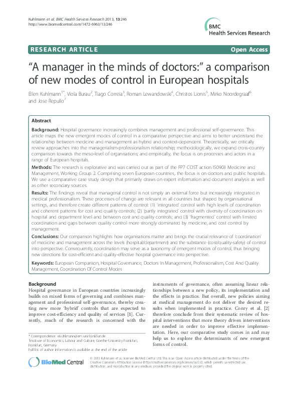 (PDF) “A manager in the minds of doctors:” a comparison of new modes of ...