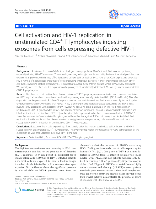 (PDF) Cell activation and HIV-1 replication in unstimulated CD4+ T ...