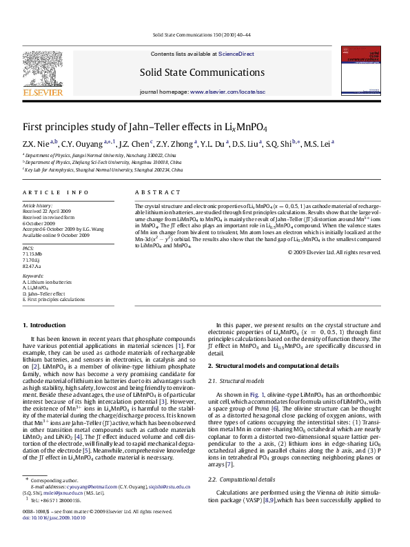 PDF) First principles study of Jahn–Teller effects in LixMnPO4