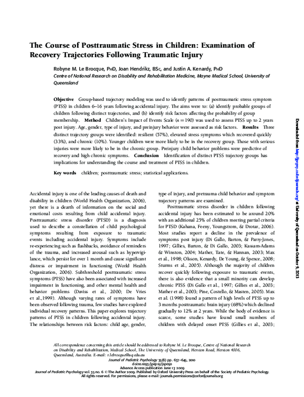 (PDF) The Course of Posttraumatic Stress in Children: Examination of ...