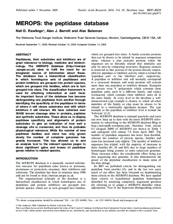 (PDF) MEROPS: the peptidase database