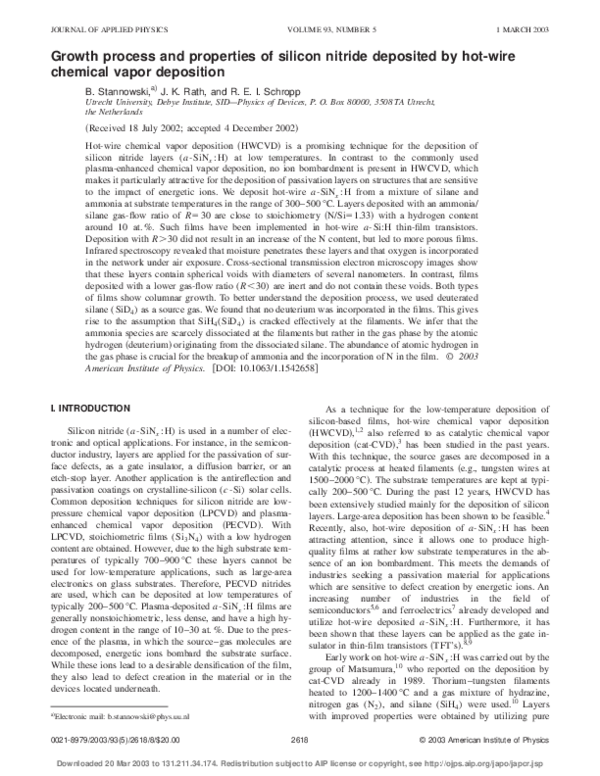 (PDF) Growth process and properties of silicon nitride deposited by hot ...
