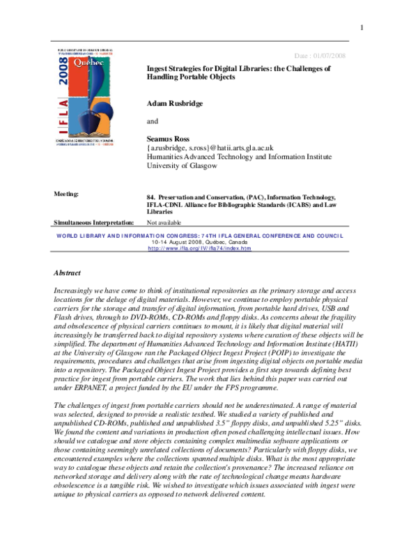 (PDF) Ingest Strategies for Digital Libraries: the Challenges of ...