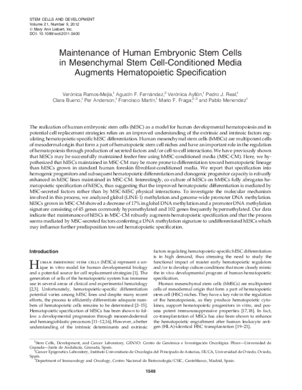 (PDF) Maintenance of Human Embryonic Stem Cells in Mesenchymal Stem ...