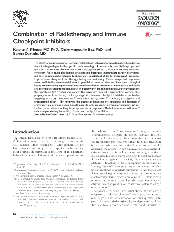 (PDF) Combination of Radiotherapy and Immune Checkpoint Inhibitors