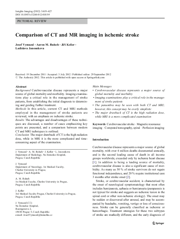 (PDF) Comparison of CT and MR imaging in ischemic stroke