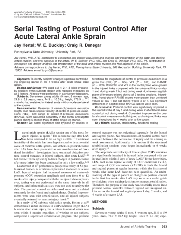 (PDF) Serial Testing of Postural Control After Acute Lateral Ankle Sprain