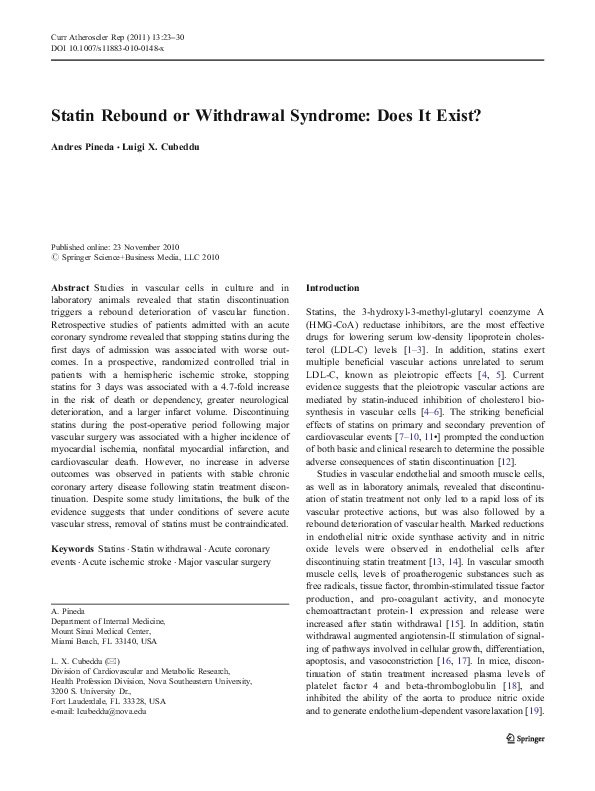 (PDF) Statin Rebound or Withdrawal Syndrome Does It Exist? Luigi