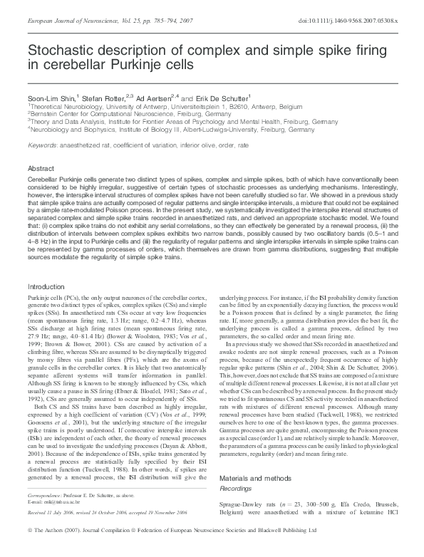 (PDF) Stochastic description of complex and simple spike firing in ...