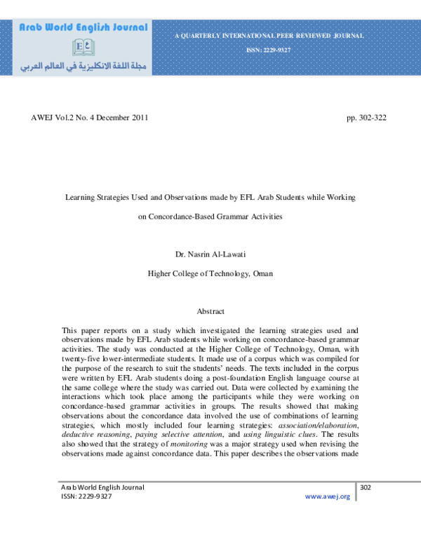 (PDF) Learning Strategies Used and Observations made by EFL Arab ...
