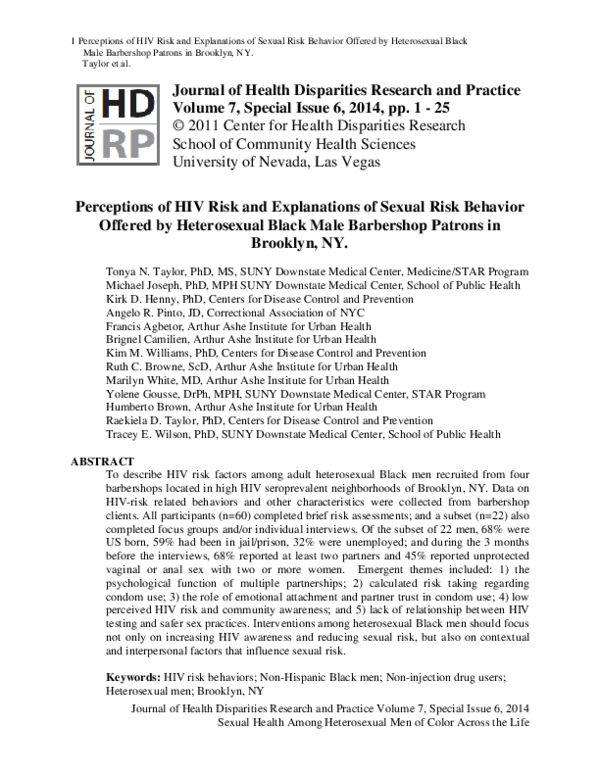 (PDF) Perceptions of HIV Risk and Explanations of Sexual Risk Behavior ...