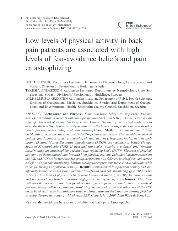 (PDF) Low levels of physical activity in back pain patients are ...