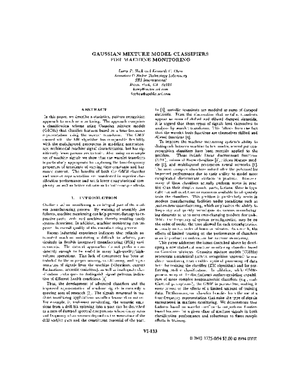(PDF) Gaussian mixture model classifiers for machine monitoring