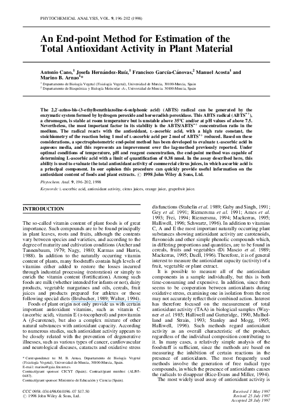 (PDF) An end-point method for estimation of the total antioxidant ...