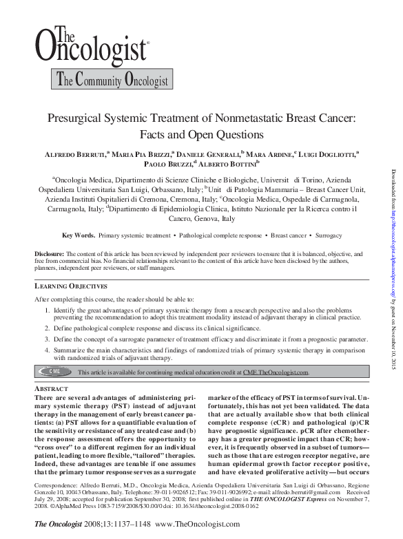 (PDF) Presurgical Systemic Treatment of Nonmetastatic Breast Cancer ...