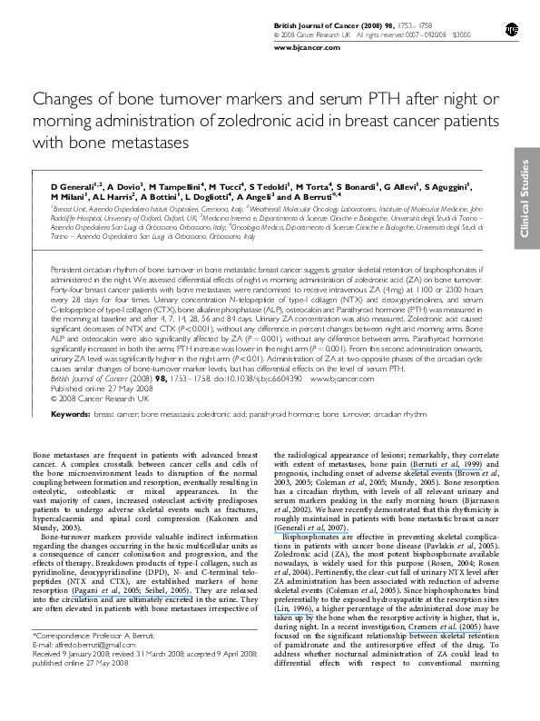 (PDF) Changes of bone turnover markers and serum PTH after night or ...