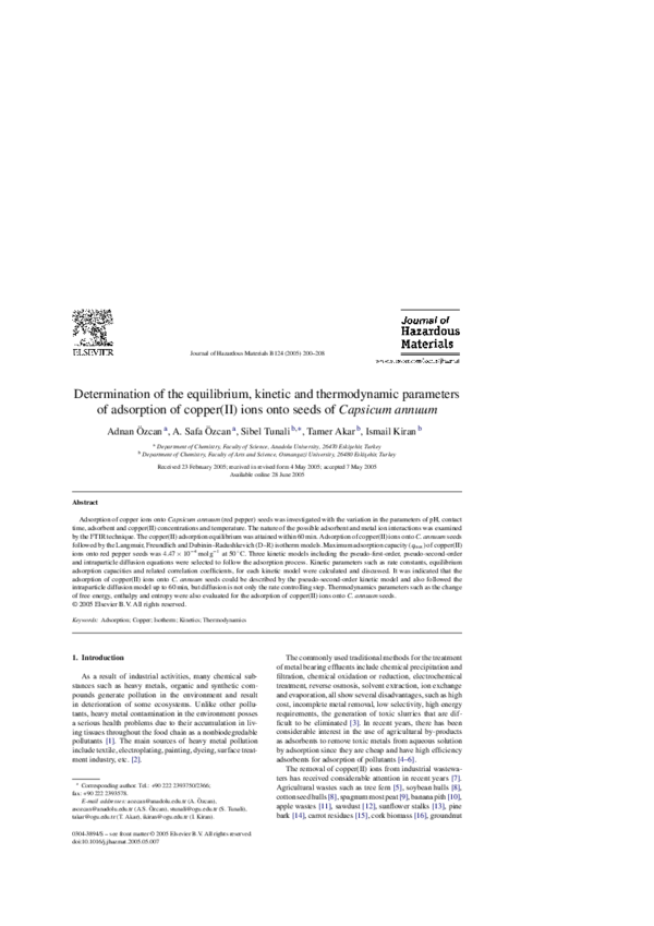 (PDF) Determination of the equilibrium, kinetic and thermodynamic ...