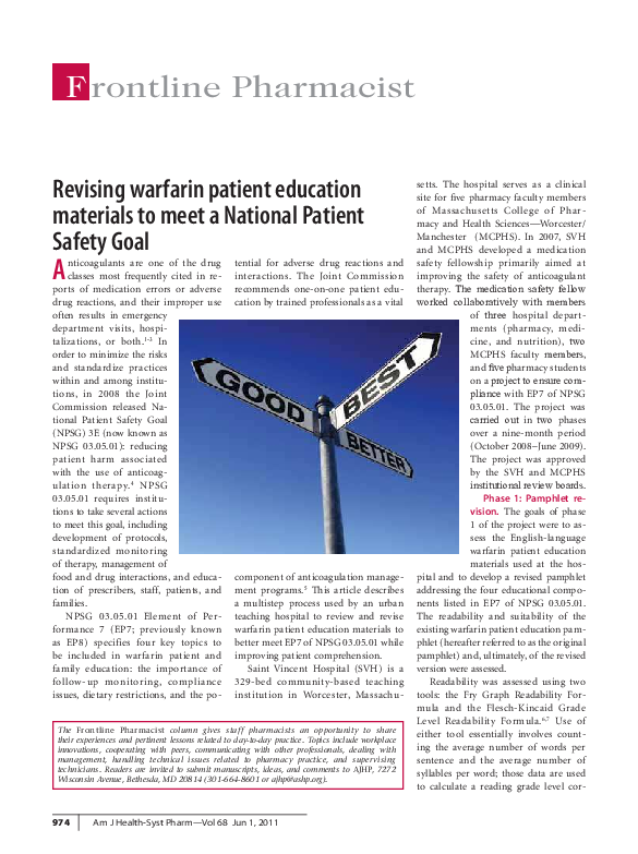 (PDF) Revising warfarin patient education materials to meet a National