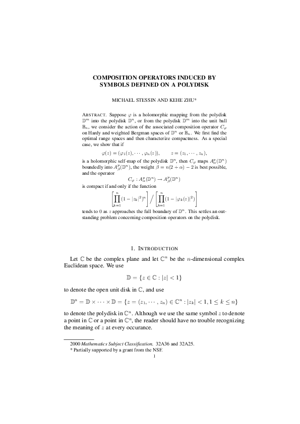 (PDF) Composition operators induced by symbols defined on a polydisk