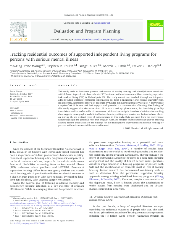 (PDF) Tracking residential outcomes of supported independent living ...