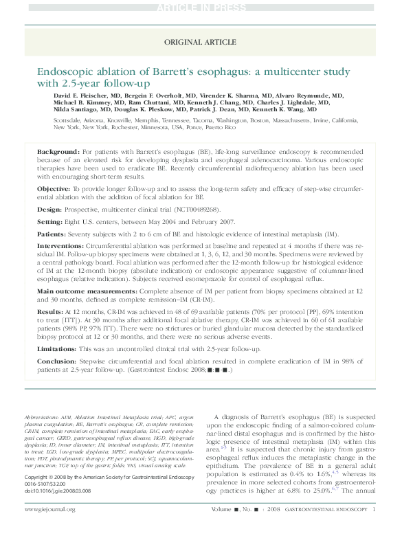 (PDF) Endoscopic ablation of Barrett's esophagus a multicenter study