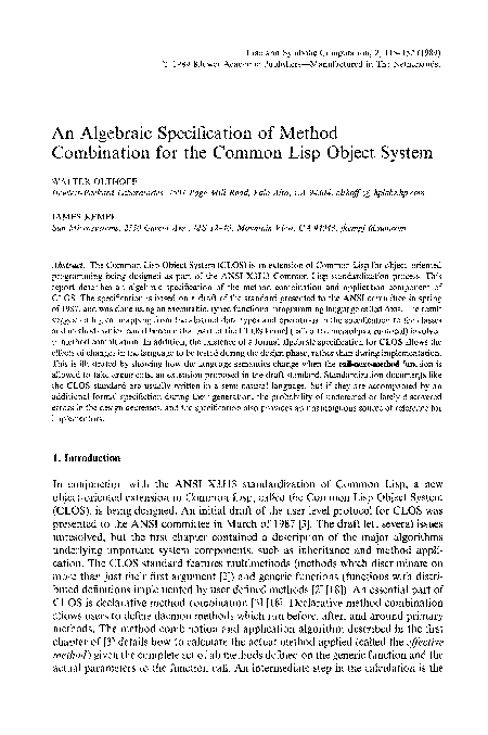 (PDF) An algebraic specification of method combination for the Common ...
