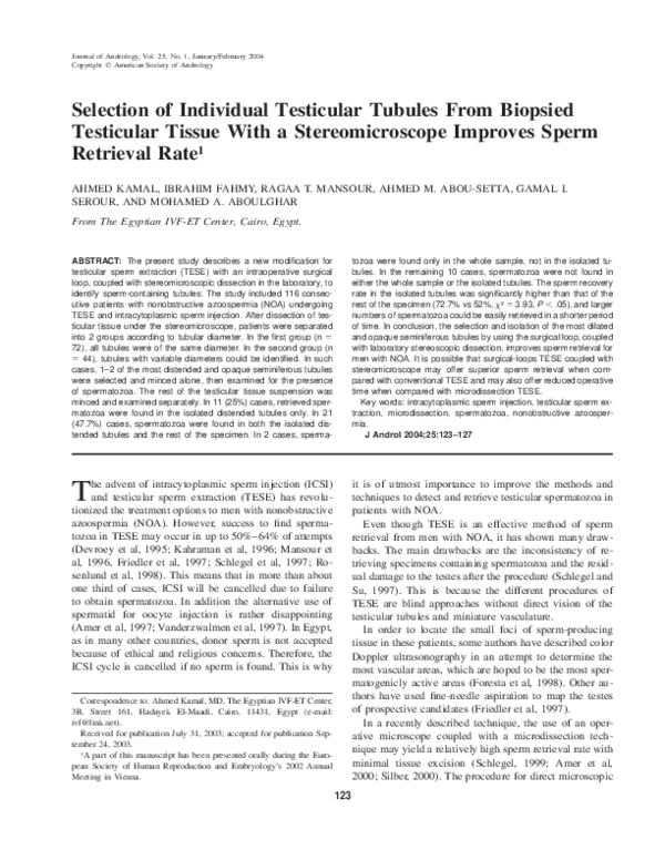 (PDF) Selection of individual testicular tubules from biopsied
