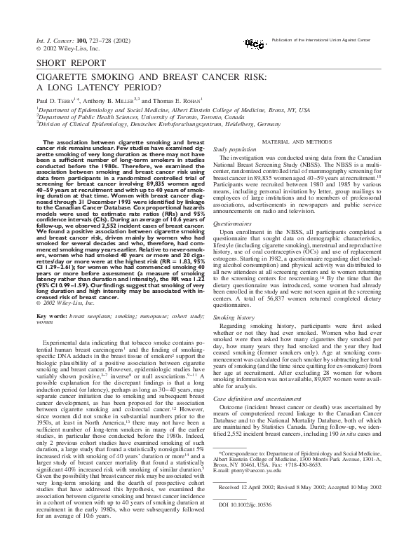 (PDF) Cigarette smoking and breast cancer risk A long latency period