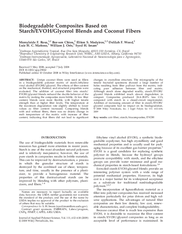(PDF) Biodegradable composites based on starch/EVOH/glycerol blends and ...