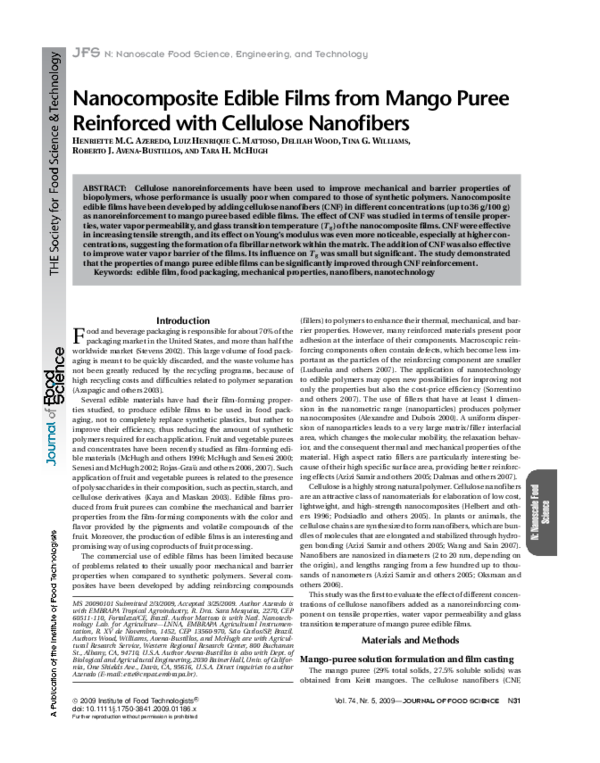 (PDF) Nanocomposite Edible Films from Mango Puree Reinforced with ...
