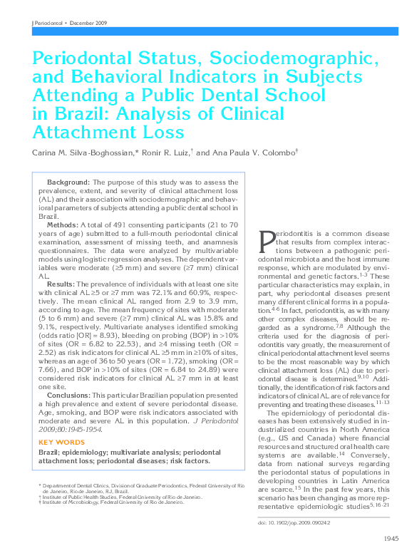 (PDF) Periodontal Status, Sociodemographic, and Behavioral Indicators