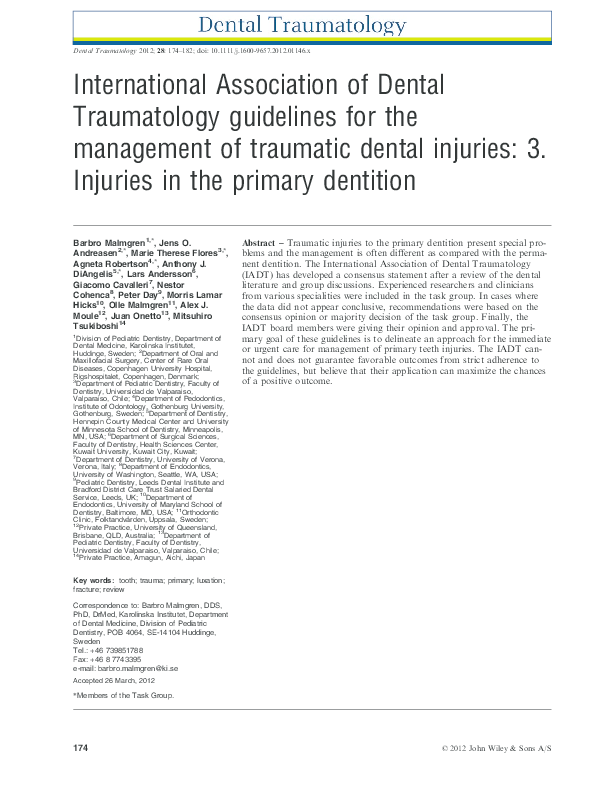 (PDF) International Association of Dental Traumatology guidelines for the management of