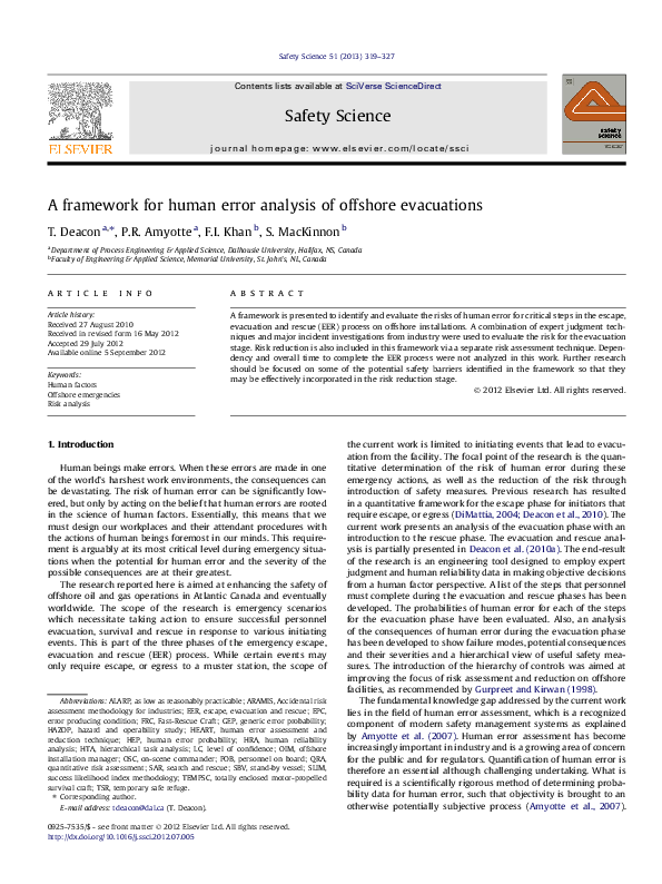 (PDF) A framework for human error analysis of offshore evacuations