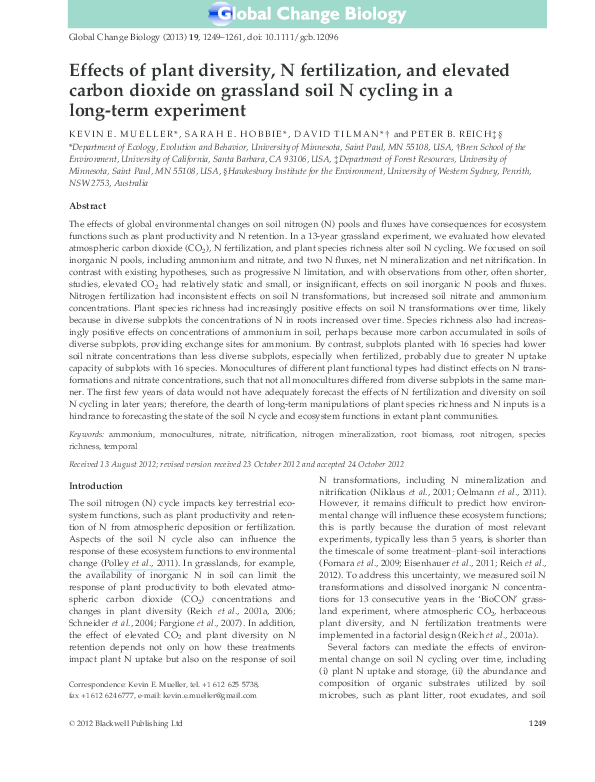 (PDF) Effects of plant diversity, N fertilization, and elevated carbon ...