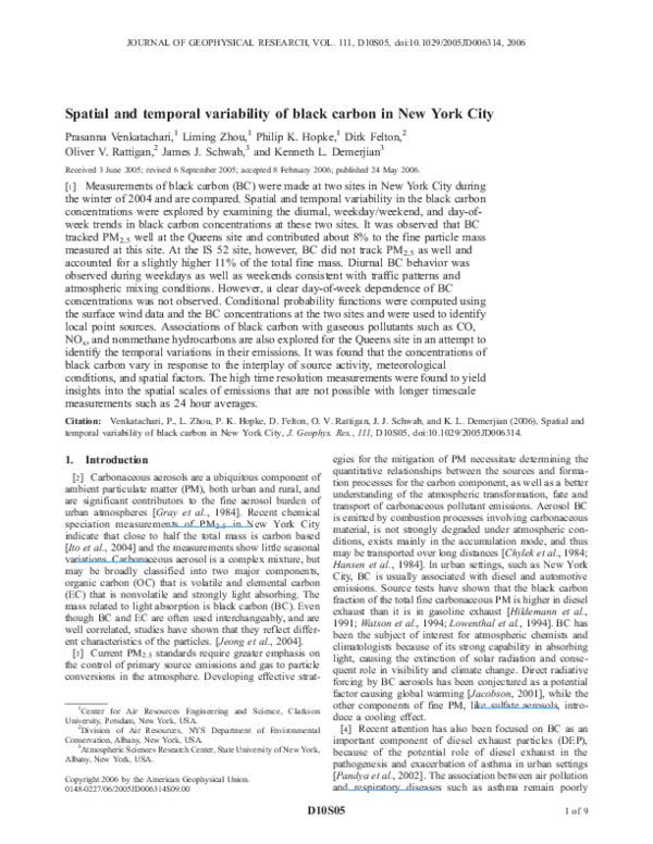 (PDF) Spatial and temporal variability of black carbon in New York City