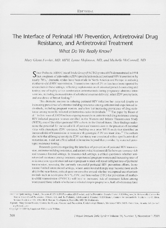 (PDF) The Interface of Perinatal HIV Prevention, Antiretroviral Drug ...