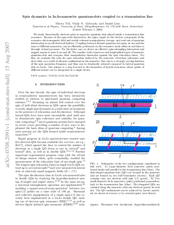 (PDF) Spin dynamics in InAs nanowire quantum dots coupled to a ...