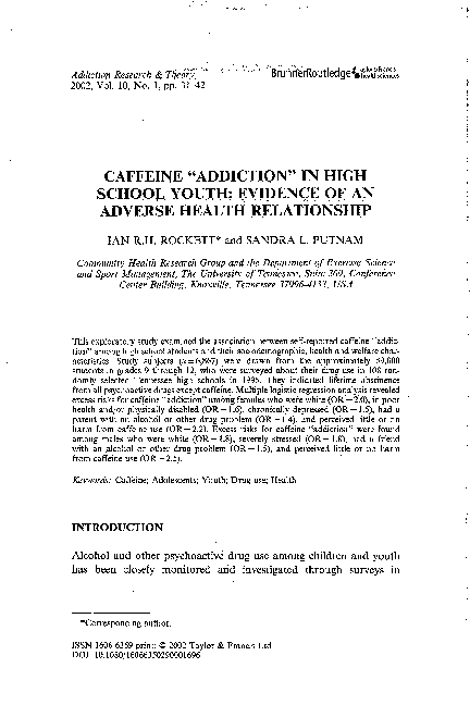 (PDF) Caffeine "Addiction" in High School Youth: Evidence of an Adverse ...