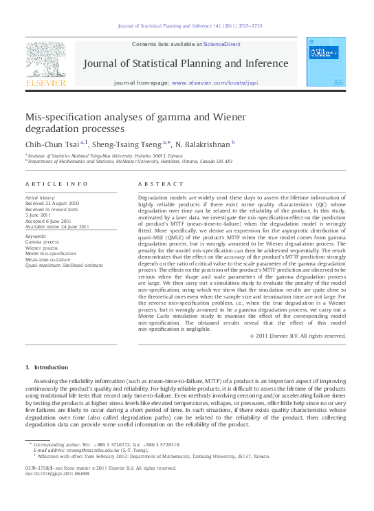 (PDF) Mis-specification analyses of gamma and Wiener degradation processes