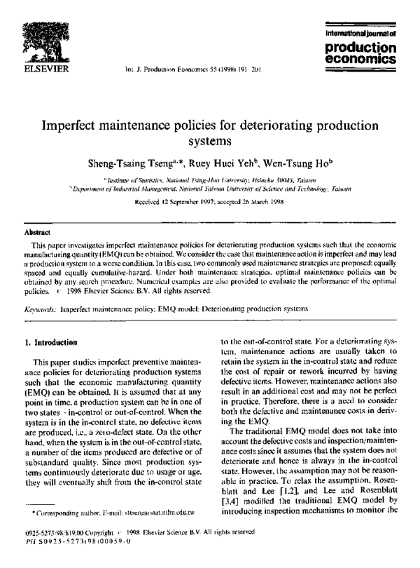 (PDF) Imperfect maintenance policies for deteriorating production systems