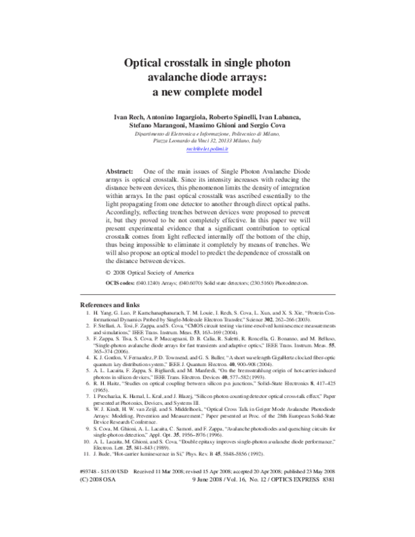 (PDF) Optical crosstalk in single photon avalanche diode arrays: a new ...