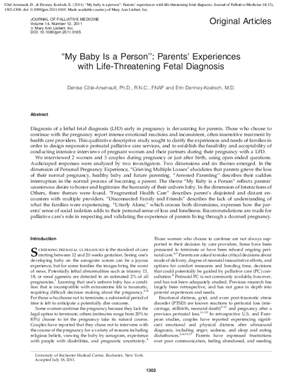 PDF My Baby Is A Person Parents Experiences With Life Threatening
